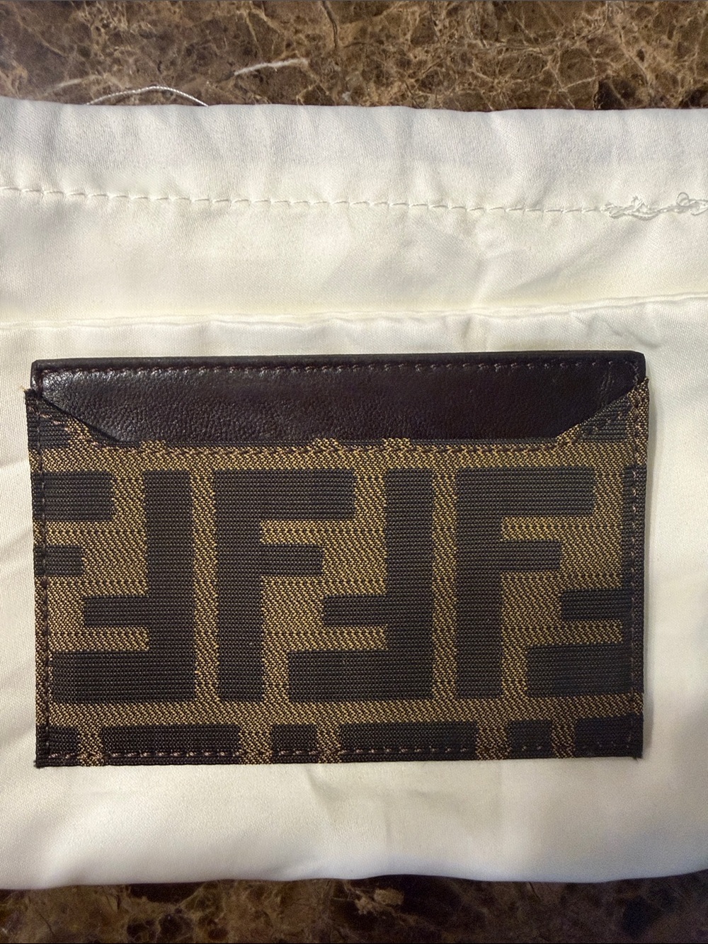Fendi Brown and Dark Brown FF Logo Card Holder